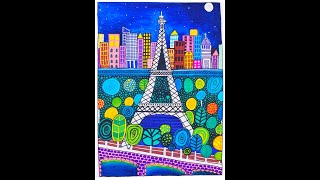 Step by Step Cityscape Tutorial (Eiffel Tower) - Heather Galler inspired | for kids | for beginners