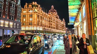 London Christmas Windows ✨ Harrods \u0026 Harvey Nichols Knightsbridge Walk 2021 [4K HDR]