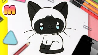 COMO DIBUJAR UN GATO SIAMES KAWAII 😻 dibujos faciles kawaii 😻 Dibuja un gatito fácil