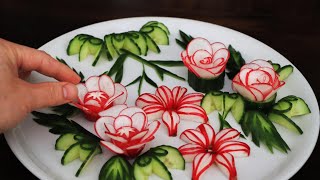 Art In Radish Flower Garnish Ideas | Vegetable Carving Garnish | Food Decoration