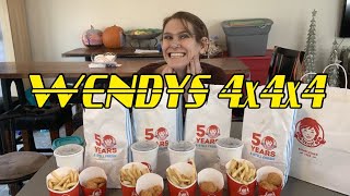 WENDYS 4x4x4 VALUE MEAL CHALLENGE! GIRLS VS FOOD ~ 4 MEALS ~ 16 ITEMS ~ FRESH, NEVER FROZEN 🍔🍟🍗🥤