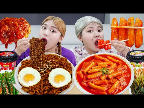 Mukbang Black Noodle TTeokbokki Spciy chicken EATING SHOW by HIU 하이유