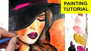 Acrylic Painting Tutorial | How to paint WOMAN with HAT | Step by Step