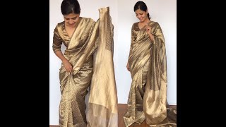 Metallic Gold Pure Tissue Silk Saree with Pure Resham Zari Weaves  | Mirra Clothing