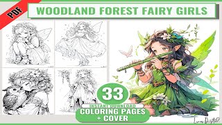 Whimsical Woodland Forest Fairy Girls Adult Coloring Book, 33 Enchanted Fairies Coloring Pages, Kids