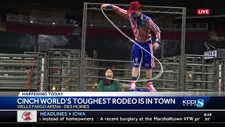 Not just clownin' around: Cinch World's Toughest Rodeo cowboy shows off some skills