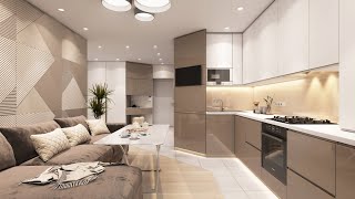 Interior design of a beige kitchen in a modern style 2023