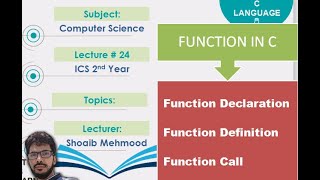 Function prototype | Function Definition | Function Call | Lecture # 24