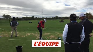 Au practice avec Benjamin Hebert - Golf - Open de France