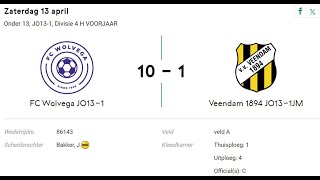 Voetbalwedstrijd JO13 FC Wolvega JO13-1 tegen Veendam1894 JO13-1