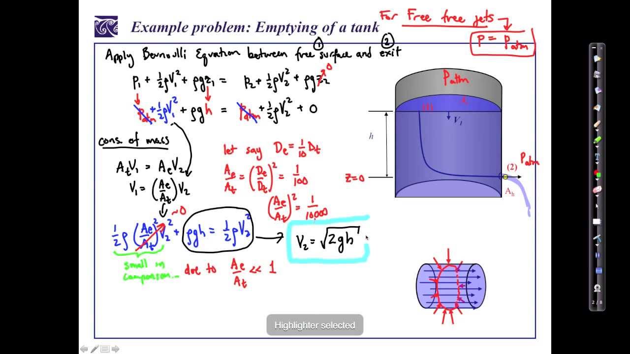 Inviscid Flow Bernoulli Equation And Draining Tank Example Problem