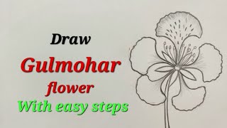 Gulmohar flower drawing, Delonix regia flower drawing, draw Royal poinciana flower, गुलमोहर का फूल