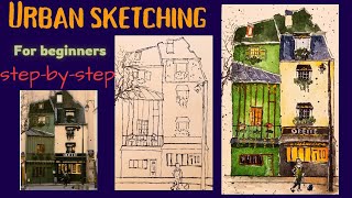 Watercolor & Ink ( dip pen ) House Painting / Urban Sketching for beginners #art #urbansketching