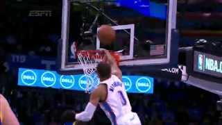Westbrook Misses the Dunk but Gets Lucky Bounce