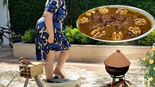 IRAN! Walnut Chicken Stew Called Fesenjoon Cooked in VillageKitchen 🔥Pomegranate and Walnut stew🔥