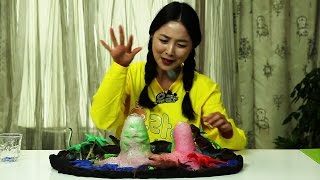 [유라] 장난감(toy)_과학 실험 점토 클레이 공룡 자연 화산폭발 clay dinosaur a volcanic eruption 공룡이 사라진 이유