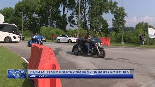 514th Military Police Company gets motorcycle escort on way to deployment