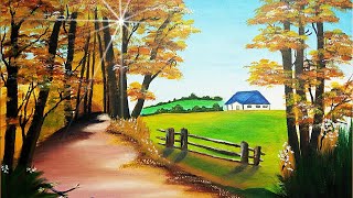 Beautiful Scenery village Drawing - painting with acrylic paint / scenery drawing with oil pastel