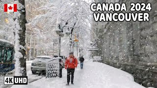 🇨🇦 【4K】❄️❄️❄️ HEAVY SNOWFALL in Canada!!! Downtown Vancouver BC, Canada. January 2024.