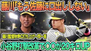 【藤川監督「もう佐藤に口出ししない」宣言】小谷野打撃改革でスイングスピード20キロアップ　藤川監督秋季キャンプ打ち上げ一問一答　　阪神タイガース