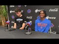 Boise State freshmen Spencer Ahrens and AG Neto talk after a 62-53 win over New Mexico on Tuesday