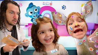 CRAZY ANiMAL HOSPiTAL!!  Adley has Sticker Pox and Navey is a CAT!  Doctor Dad vet routine check up
