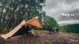 SOLO Motorcycle Camping in Cosy TiPi in RAIN | Nature ASMR | Mountain Views