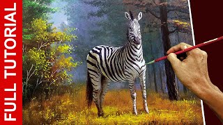 Tutorial : Acrylic Landscape Painting / Zebra in Autumn Forest / JMLisondra