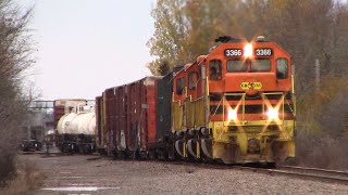 Three EMD SD40-2s Lead CBNS Manifest Train 306 out of the Yard at Truro, NS