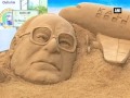 sand artist creates biju patnaik’s sculpture at biju patnaik international airport