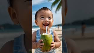 Cute baby drinking fresh coconut! 🥹 #cute #cutebaby