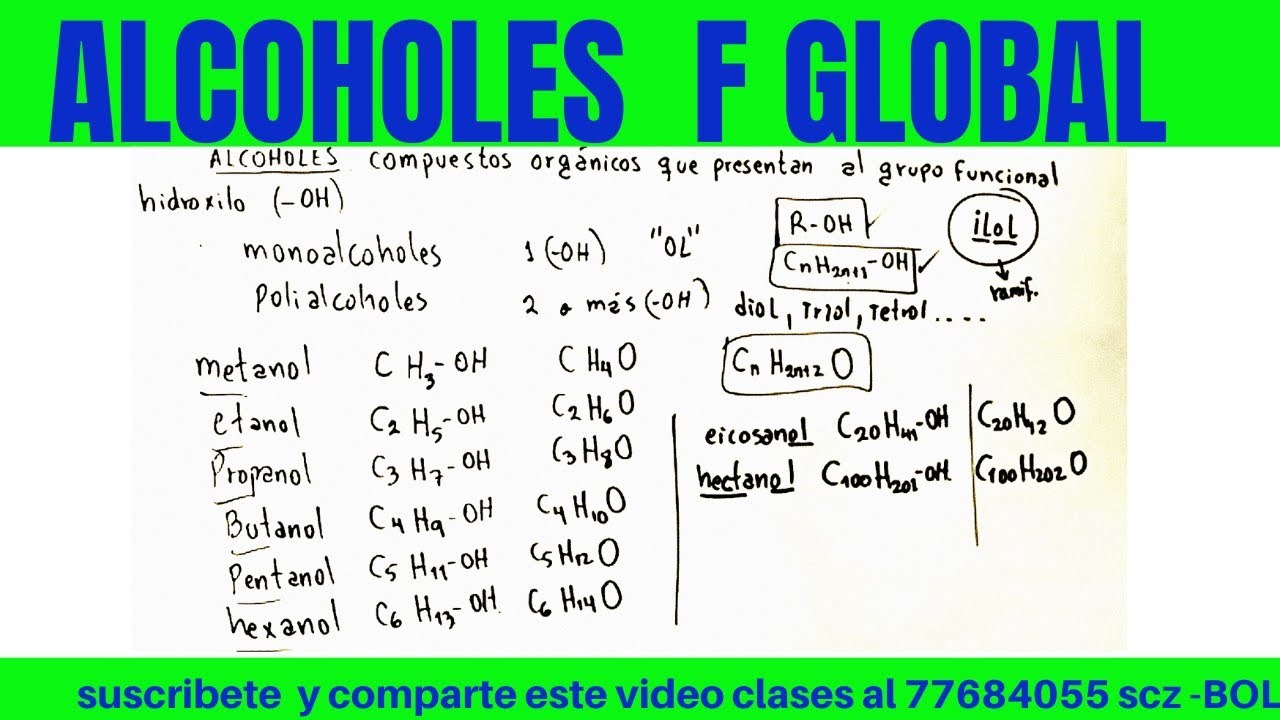 ALCOHOLES DEFINICIÓN FÓRMULAS GLOBAL O GENERAL - YouTube