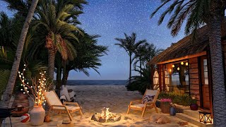 Cozy Beach House in Summer Night Ambience with Campfire, Crickets & Relaxing Ocean Sounds for Sleep