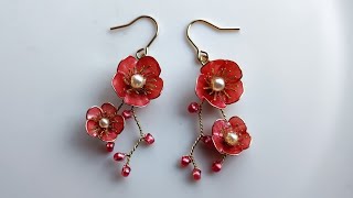 【ディップアート】梅の花のピアスの作り方　How to make plum blossom earrings.