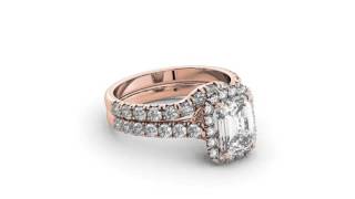 2.70 tcw Round \u0026 Emerald Wedding Set Halo Engagement Ring Solid 14k Rose Gold