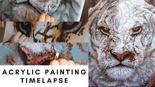 ACRYLIC PAINTING TIMELAPSE || Painting a Snowy Tiger