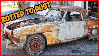 What does a 1957 Mercedes 190SL abandoned 50 years ago look like? Rotted to dust!