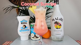 Coconut Sunrise 🌅 cocktail recipe #coconut #sunrise #cocktail #recipe #drink #fyp #howto #rum