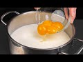 Add the egg yolks to the boiling milk! No more shopping in the store! Only 3 ingredients