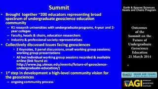 Outcomes of the Geoscience Undergraduate Education Summit