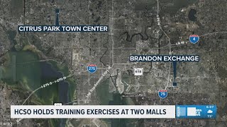 The Hillsborough County Sheriff's Office will hold training exercises at two malls on Wednesday nigh