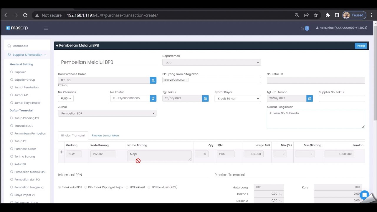 Tutorial Membuat Transaksi Pembelian Melalui Penerimaan Barang(BPB ...