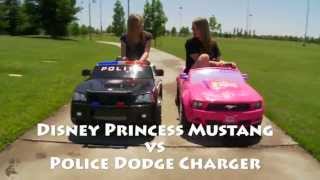 Power Wheels Race - Kid Trax Police Dodge Charger vs Disney Princess Mustang