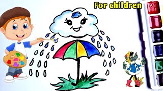 How to Draw Cute Clouds With Umbrella? Drawing for kids. Як намалювати парасолю з хмарою?