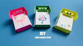 How to Make Paper Bed & Bedding / Easy Origami Bed / DIY Mini Furniture / Paper Crafts for School