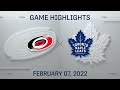 NHL Highlights | Hurricanes vs. Maple Leafs - Feb. 7, 2022