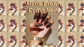 Matte Brown Coffin Nails for Winter or Fall (No Acrylic Needed)