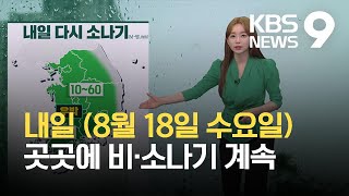 [뉴스9 날씨] 밤사이 요란한 소나기…내일(18일)도 곳곳에 강한 비·소나기 계속 / KBS 2021.08.17.