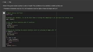 Python Program Check the conditions of the given mobile number is Valid or Invalid