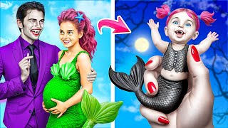 Mermaid and Vampire Became Parents! From Nerd to Dark and Beauty Mermaid!